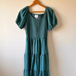 Bohme cottagecore puff sleeve dress in teal blue. Brand new with tags!